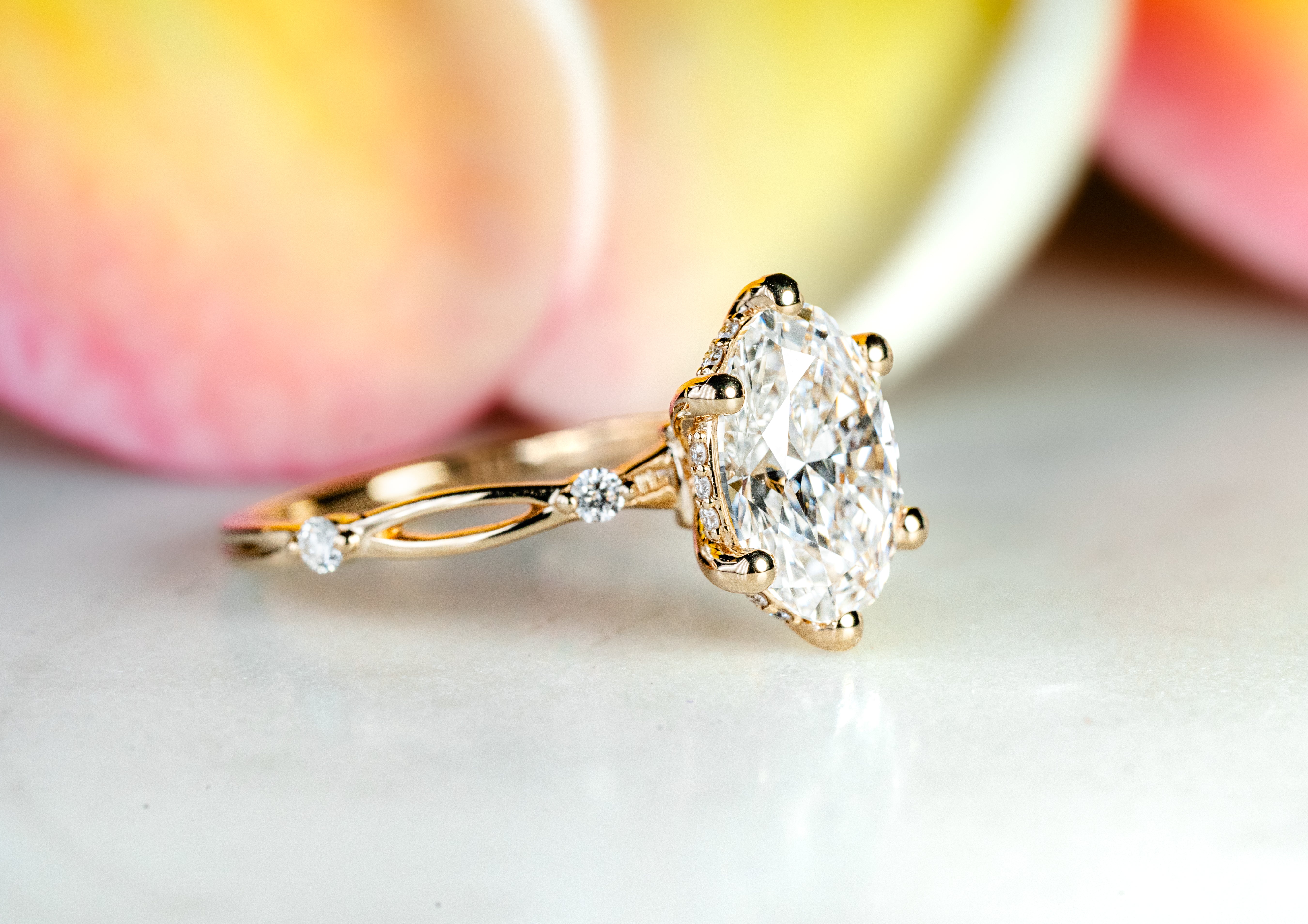 Custom Open Loop Diamond Engagement Ring with Peekaboo His & Hers Birthstones