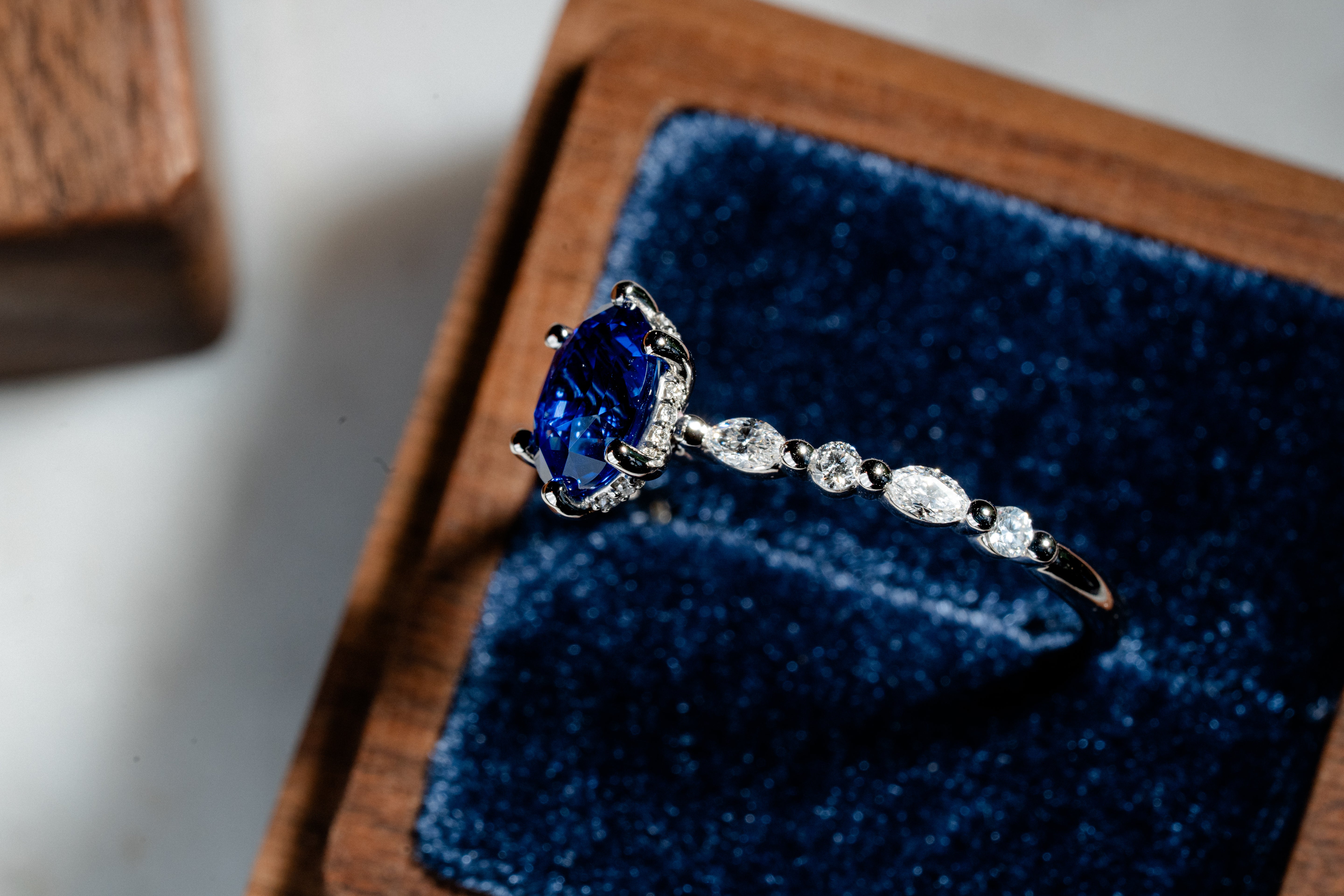 Custom 50th Anniversary Blue Sapphire Engagement Ring