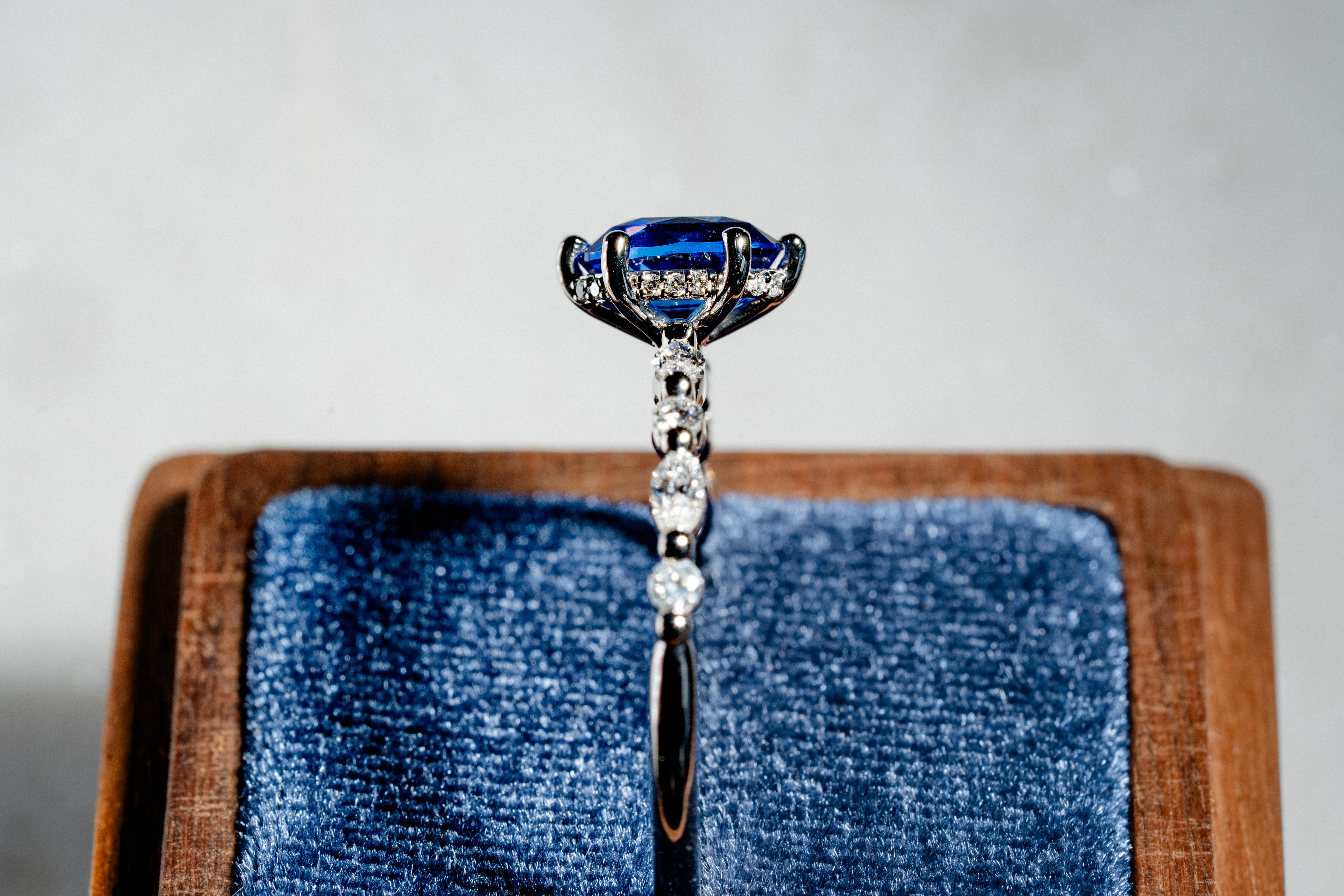 Custom 50th Anniversary Blue Sapphire Engagement Ring