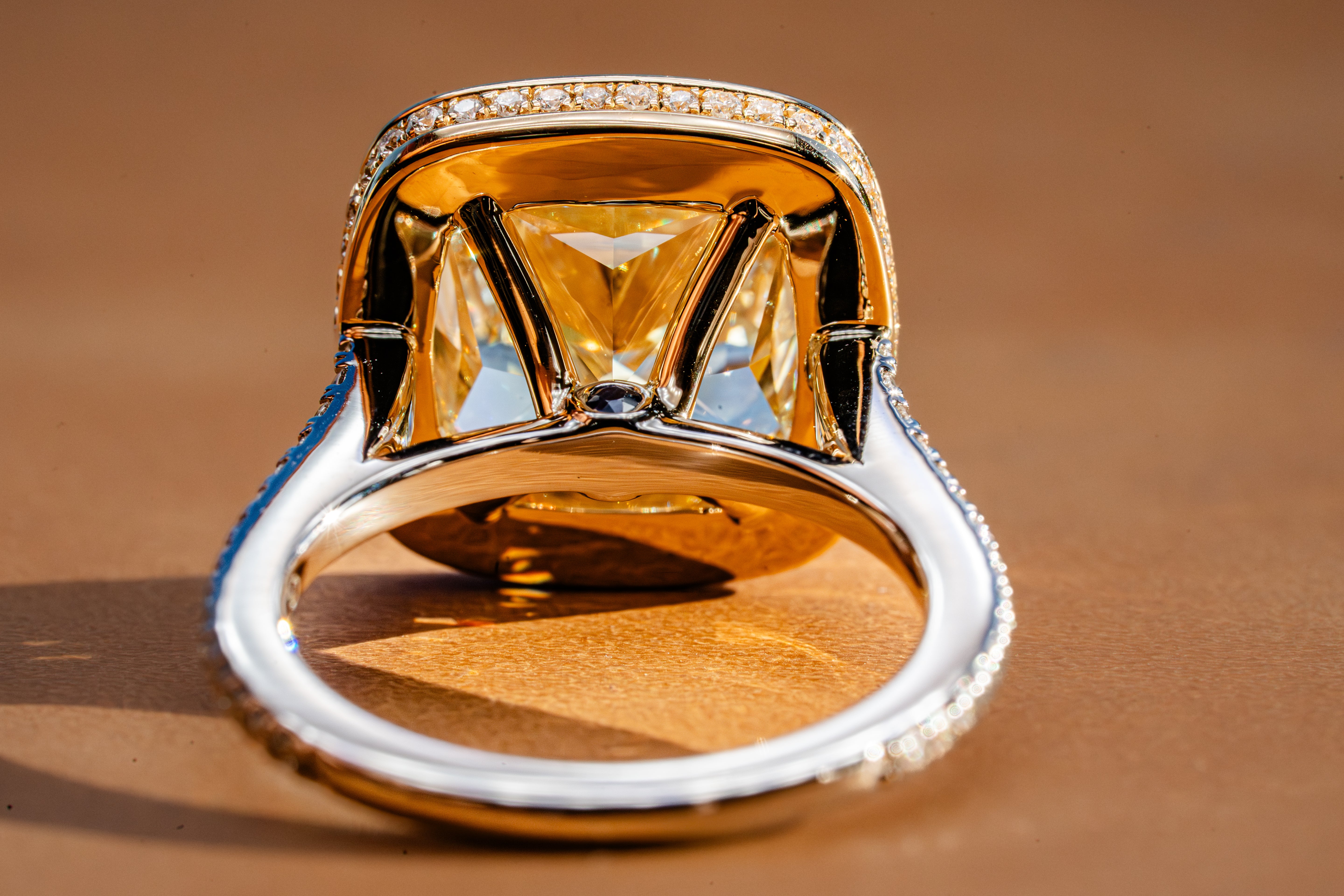 Custom 7ct Natural Cushion Cut Yellow Diamond Statement Ring