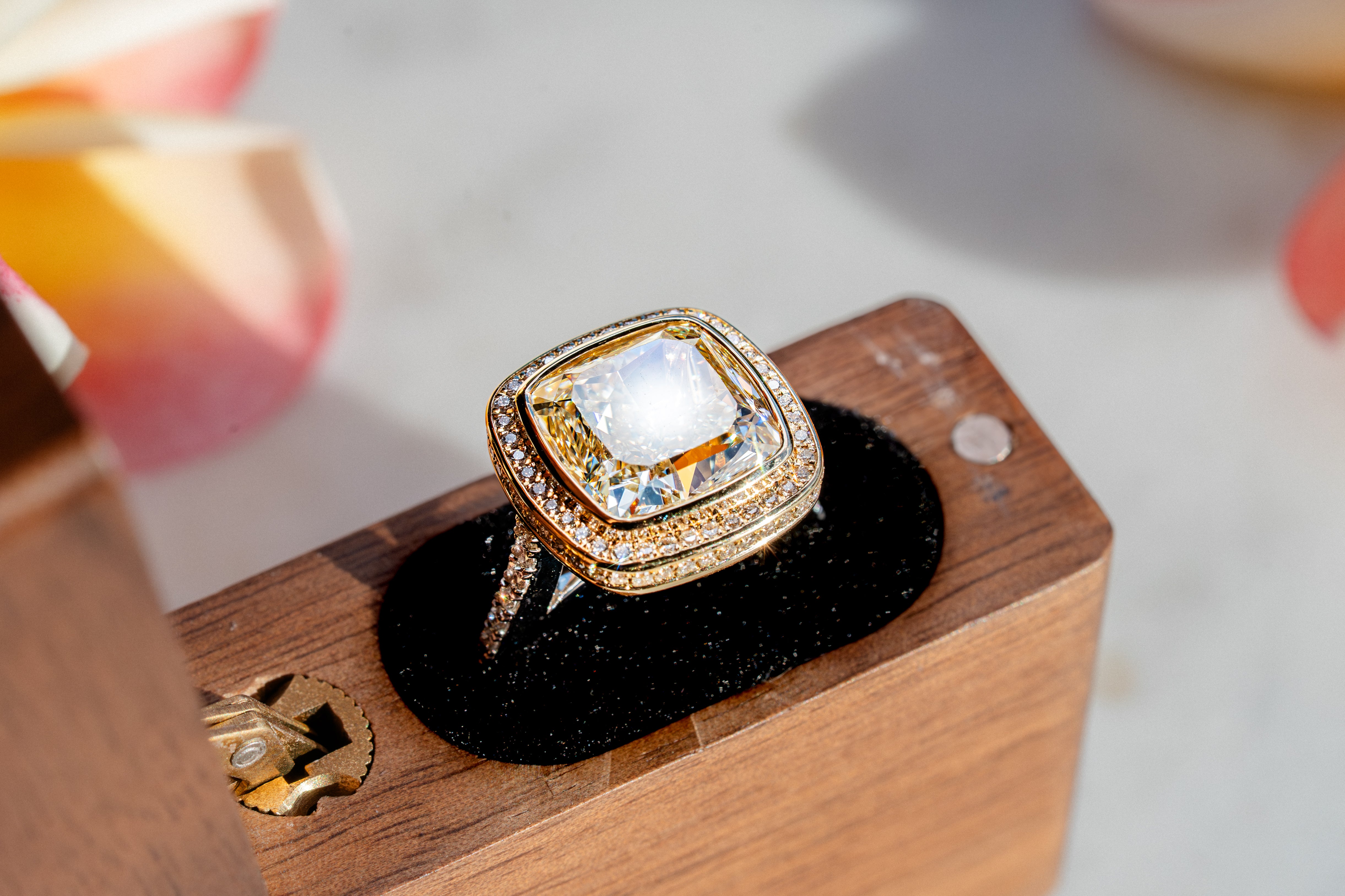 Custom 7ct Natural Cushion Cut Yellow Diamond Statement Ring
