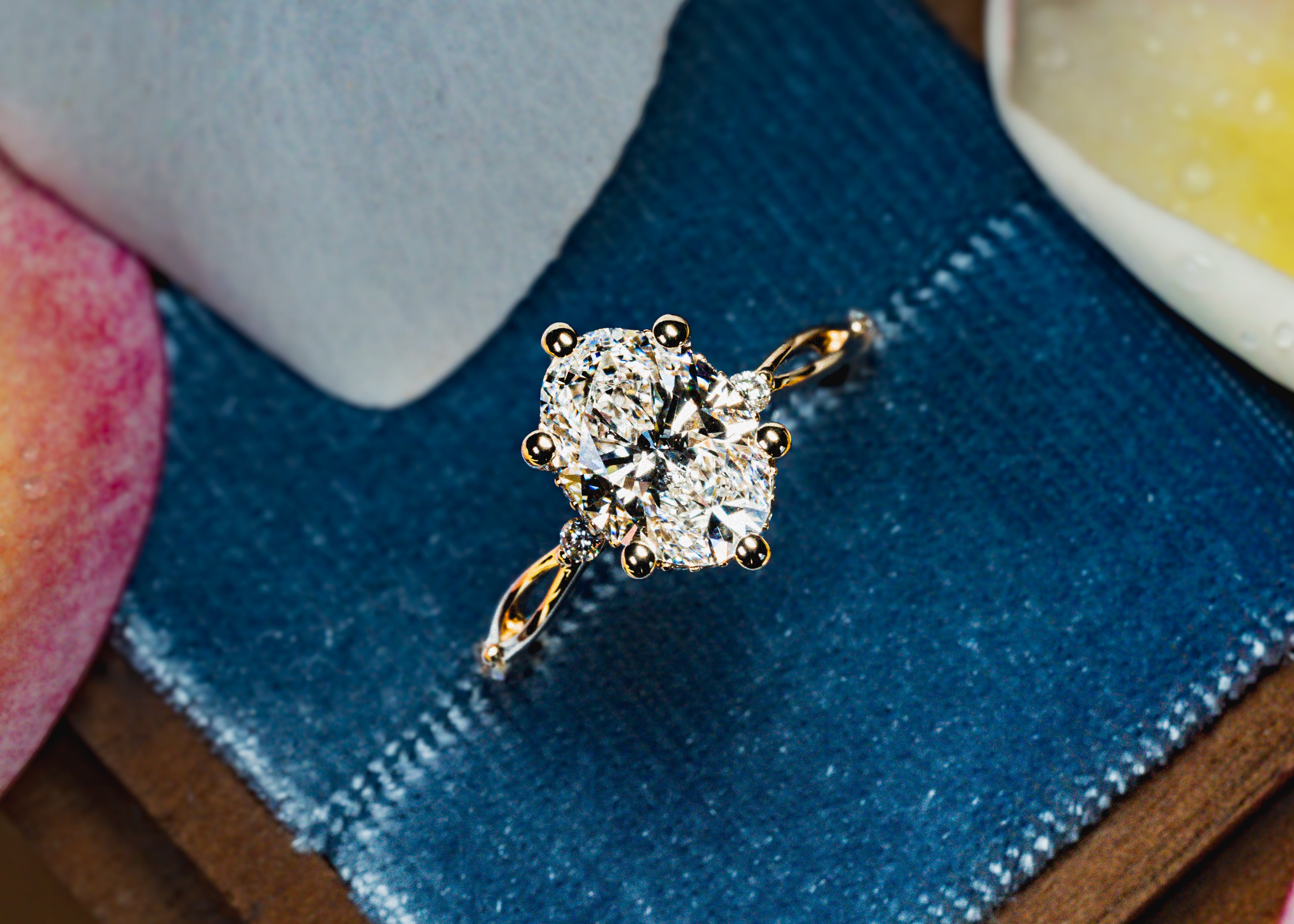 Custom Open Loop Diamond Engagement Ring with Peekaboo His & Hers Birthstones