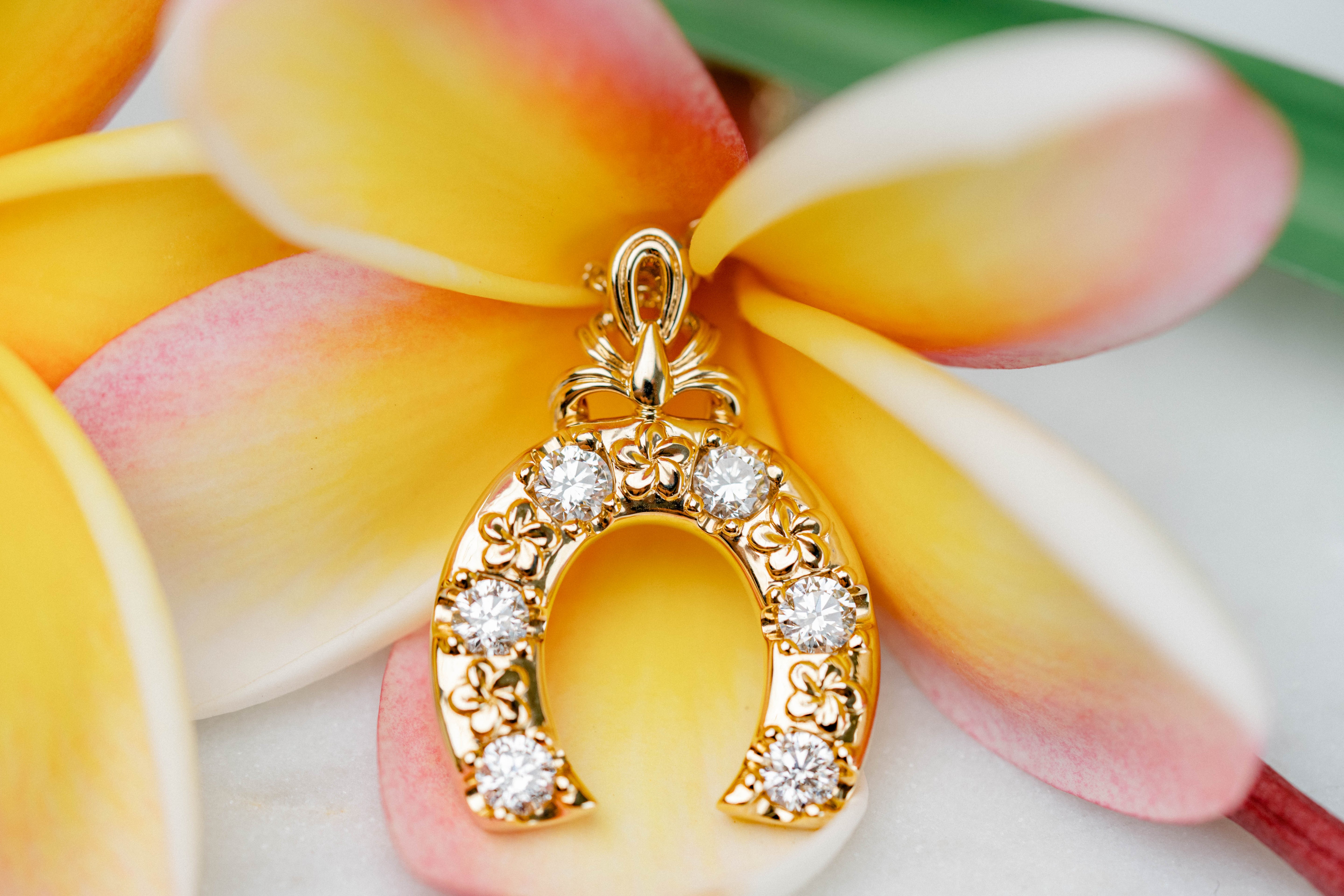 Custom Plumeria & Diamond Horseshoe Pendant