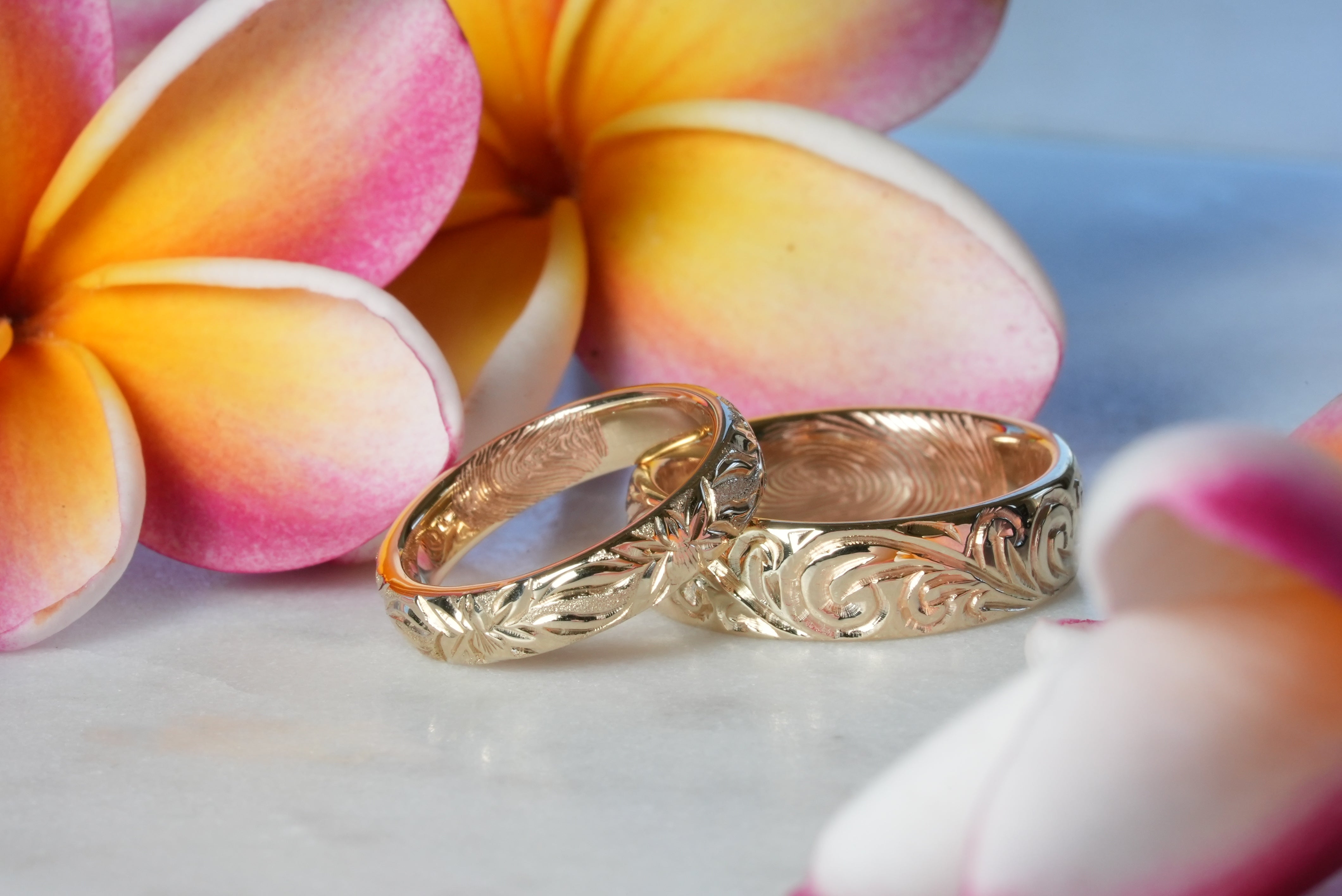Custom Hawaiian Heirloom His & Her Fingerprint Bands