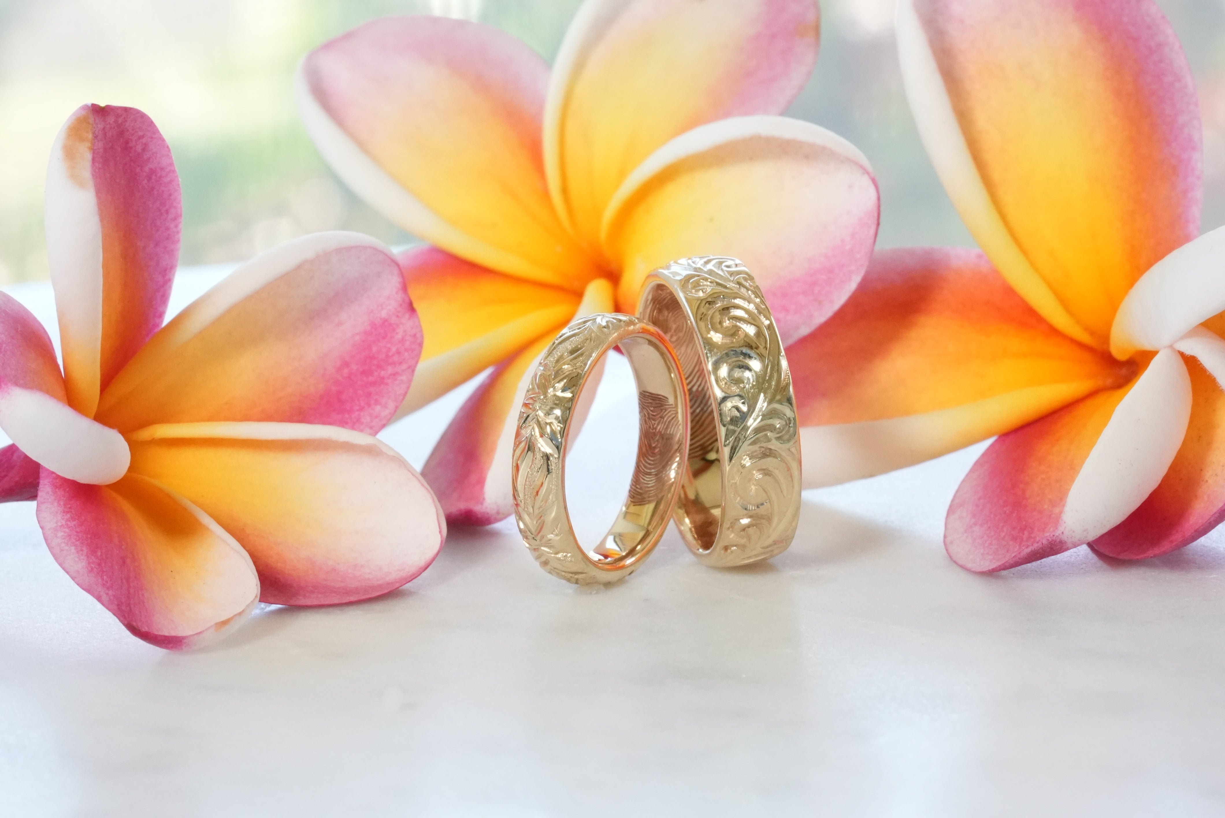 Custom Hawaiian Heirloom His & Her Fingerprint Bands
