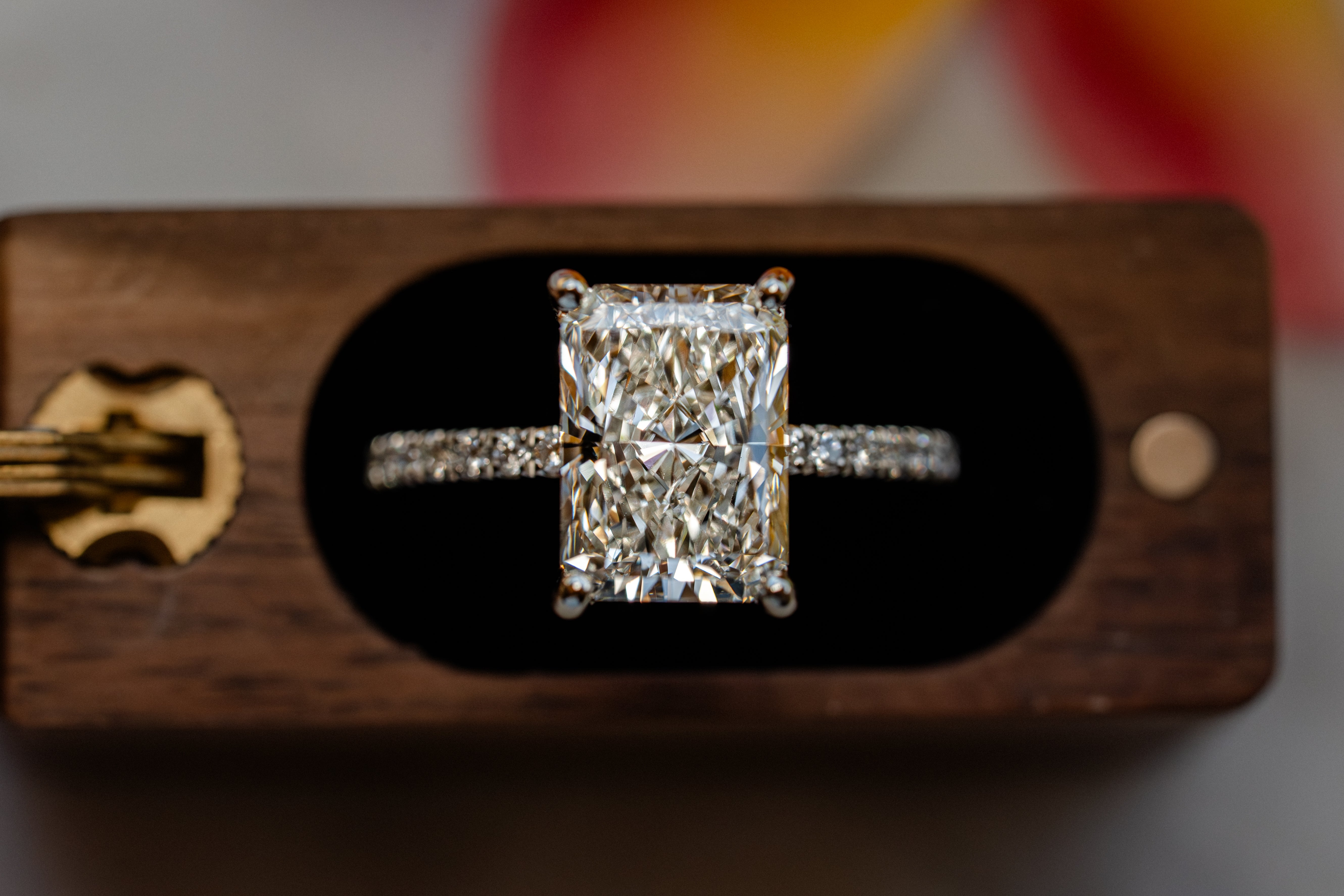 Custom 4ct Radiant Diamond Platinum Ring with Hidden Halo