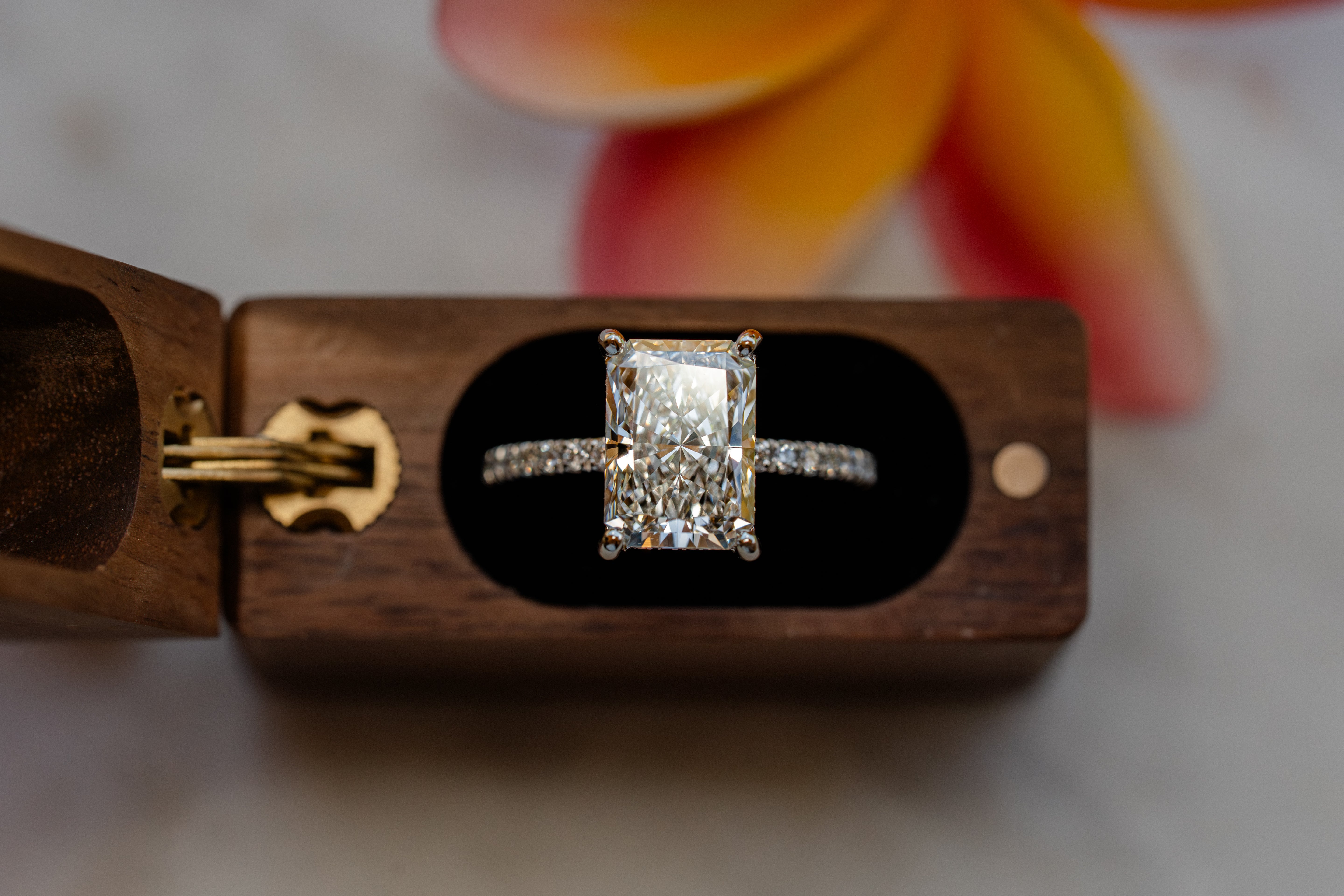 Custom 4ct Radiant Diamond Platinum Ring with Hidden Halo