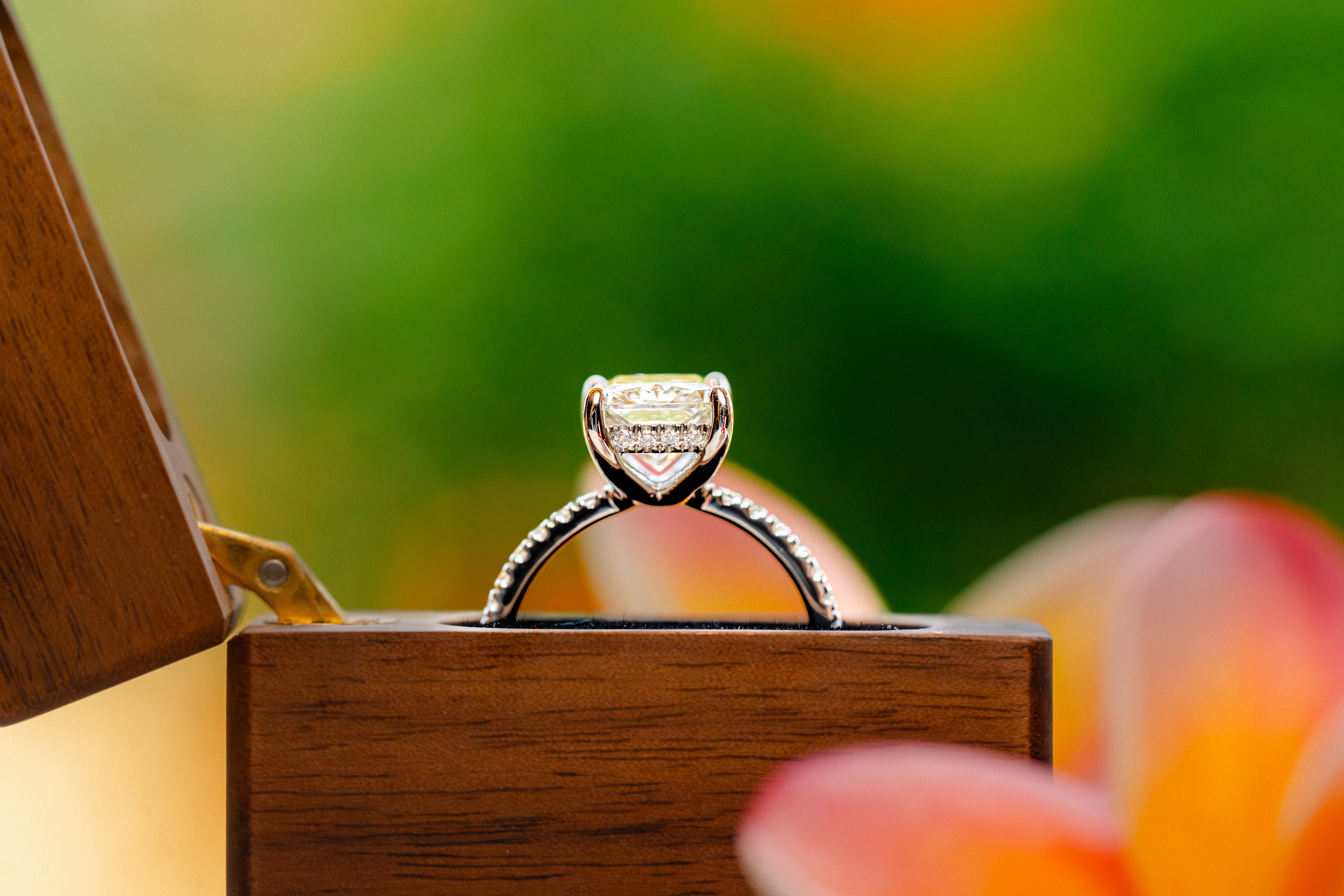 Custom 4ct Radiant Diamond Platinum Ring with Hidden Halo