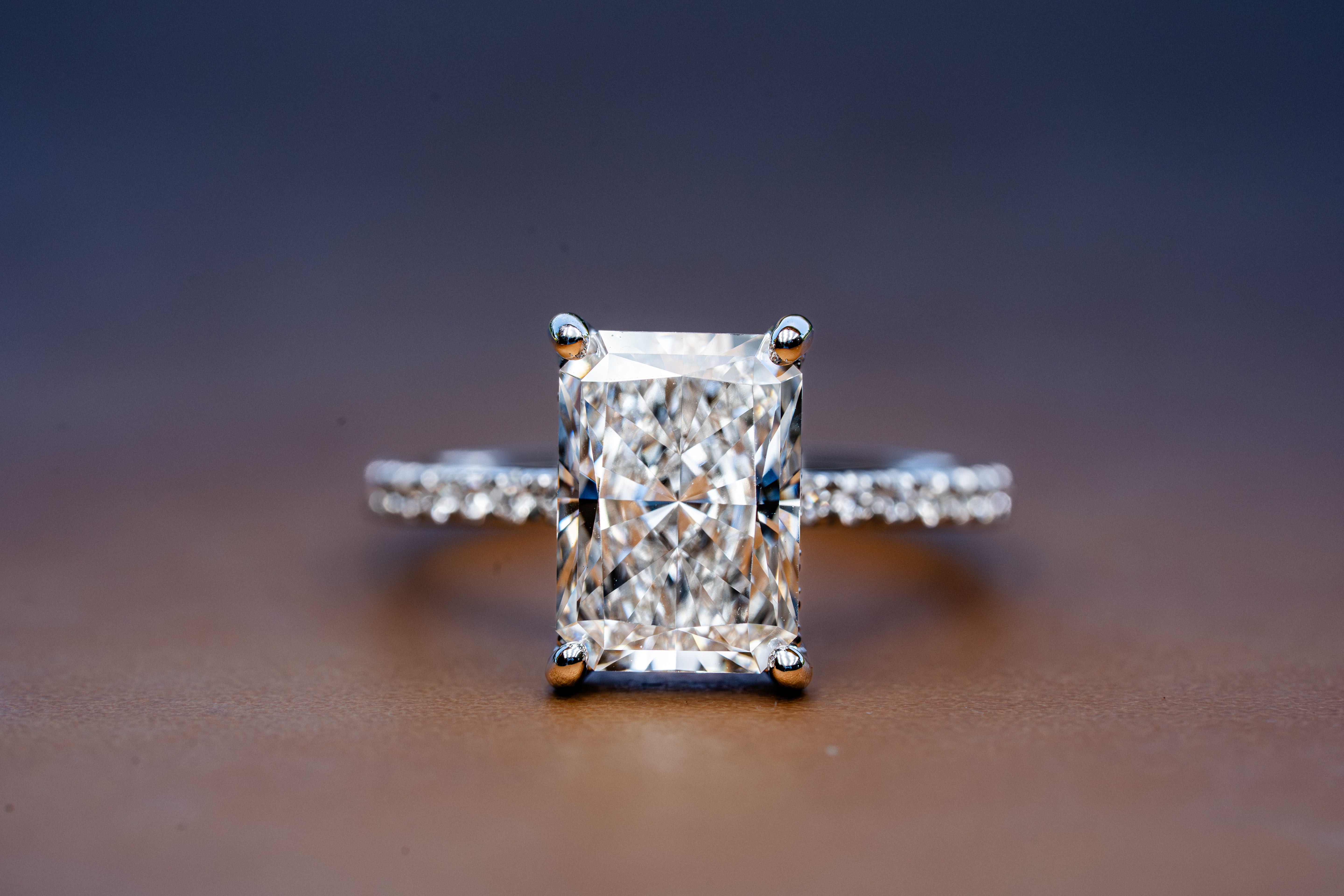 Custom 4ct Radiant Diamond Platinum Ring with Hidden Halo
