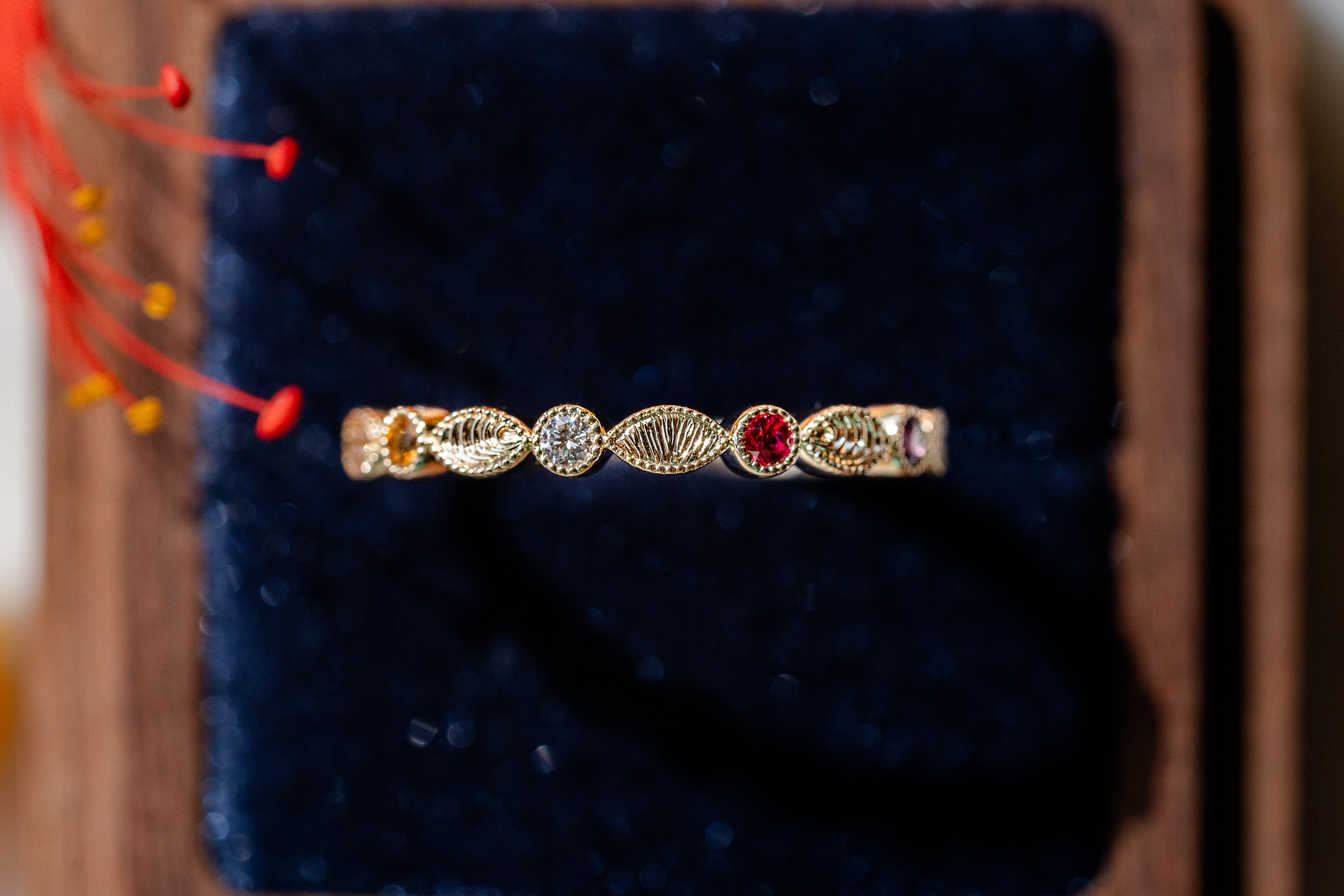 Custom Birthstone, Sun & Wave Inspired Wedding Band