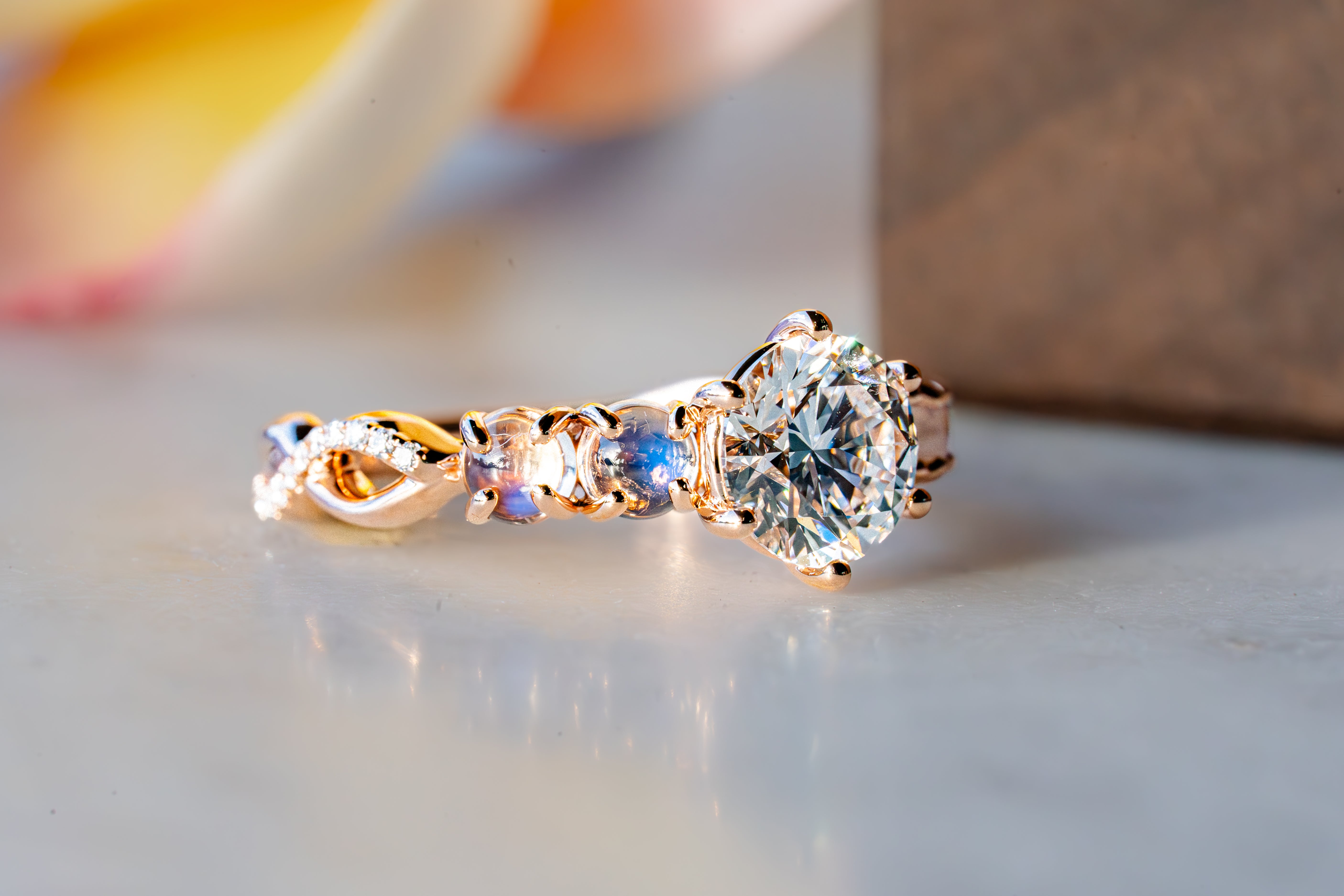 Custom Moonstone Engagement Ring