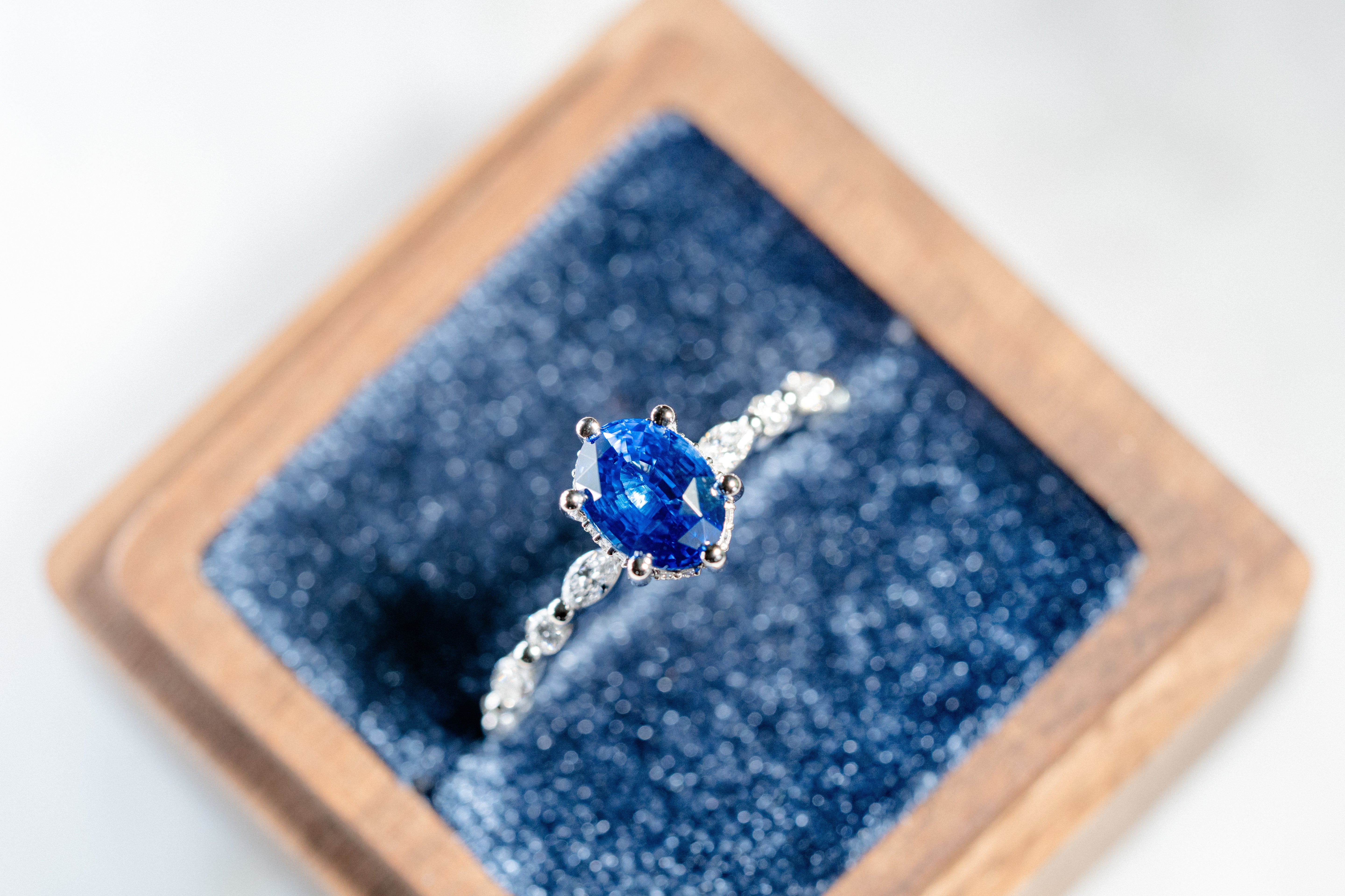 Custom 50th Anniversary Blue Sapphire Engagement Ring