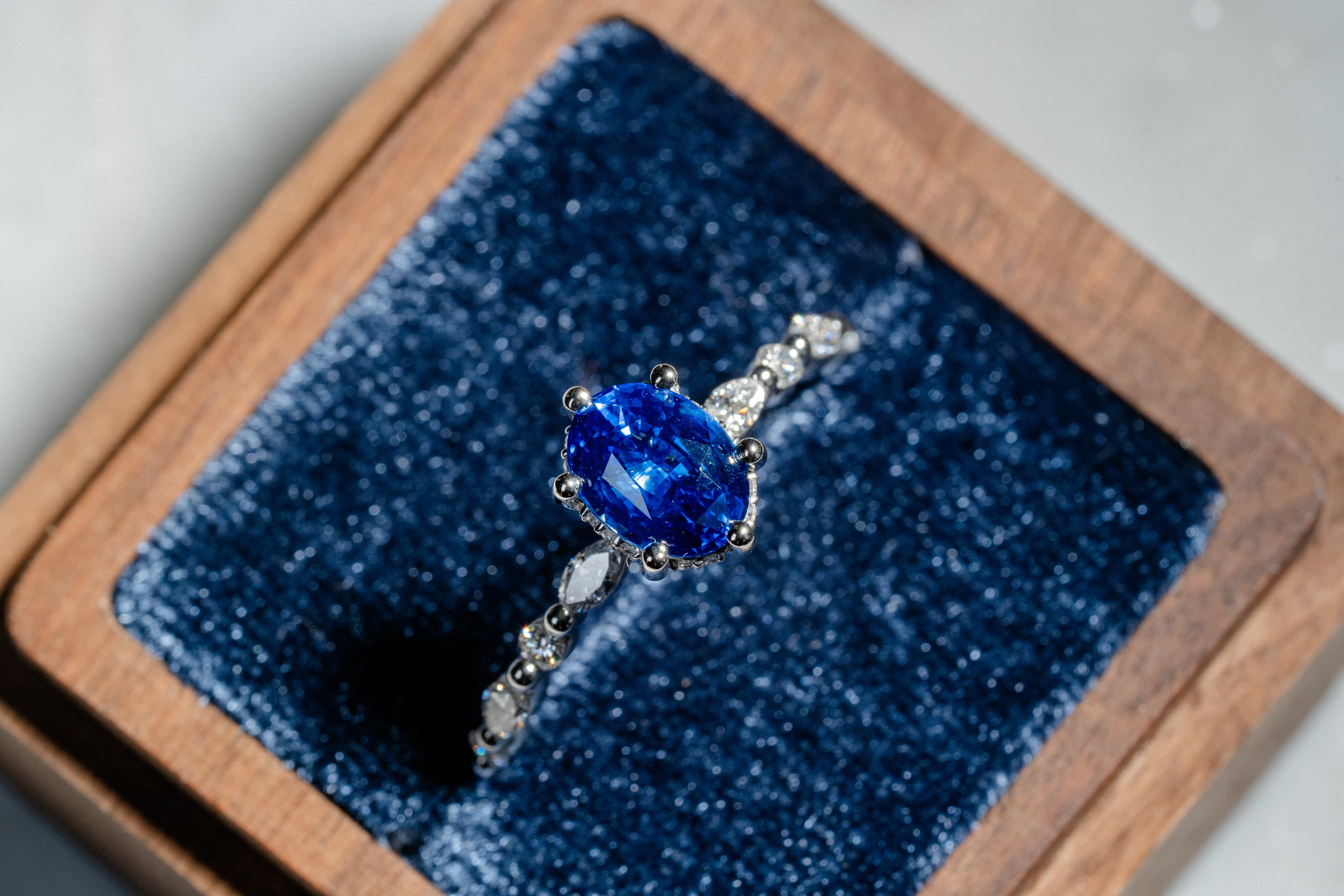Custom 50th Anniversary Blue Sapphire Engagement Ring