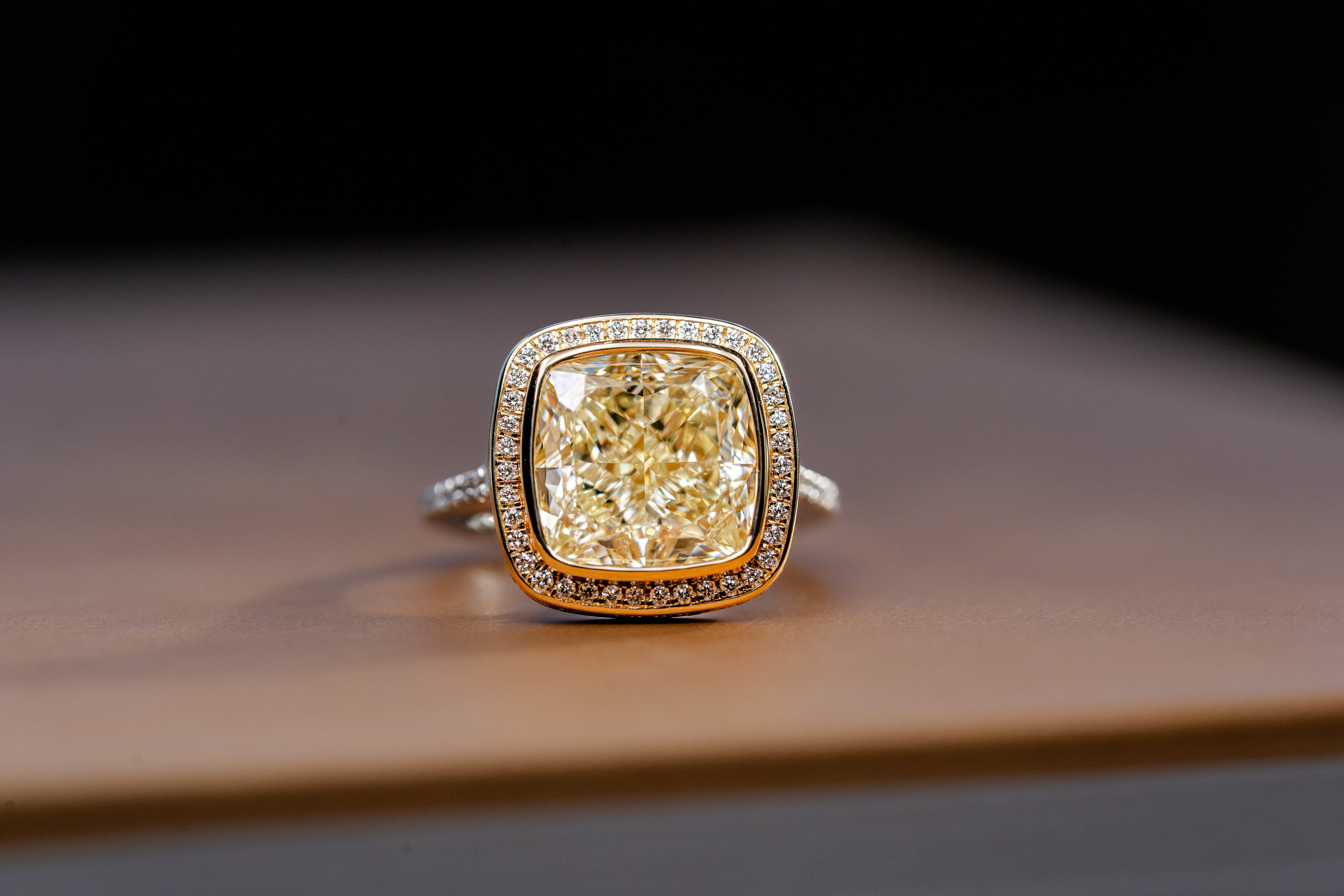 Custom 7ct Natural Cushion Cut Yellow Diamond Statement Ring