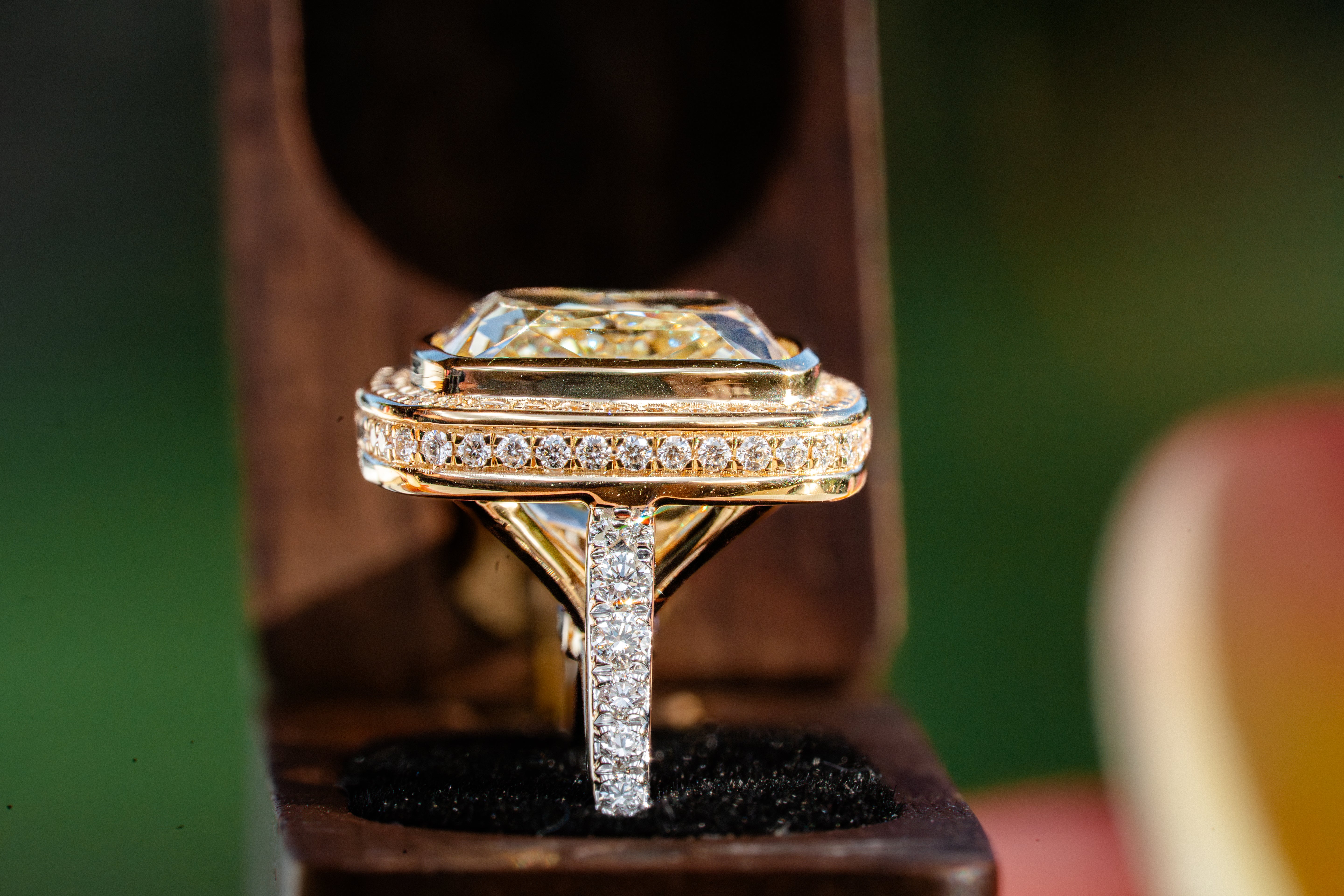 Custom 7ct Natural Cushion Cut Yellow Diamond Statement Ring