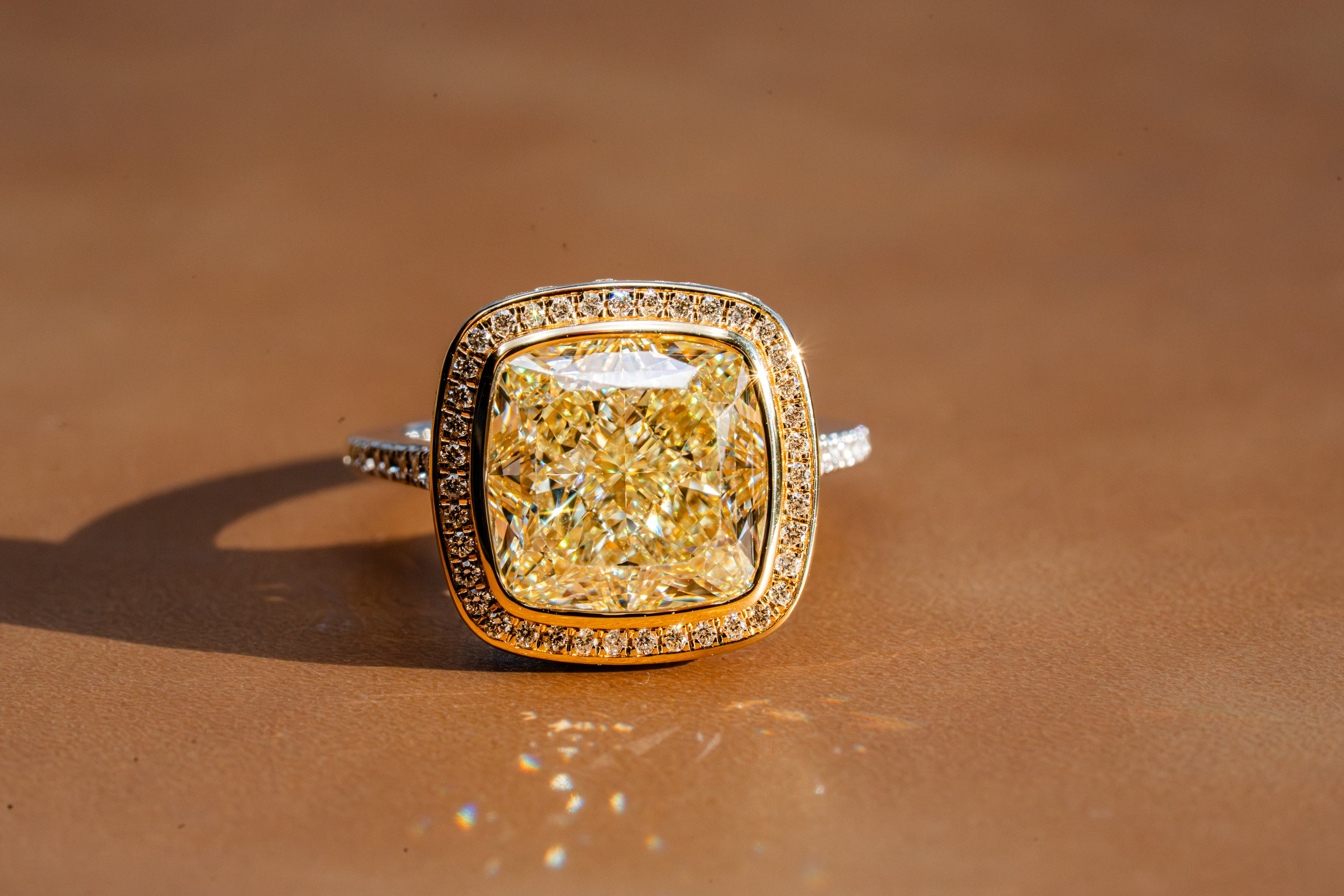 Custom 7ct Natural Cushion Cut Yellow Diamond Statement Ring