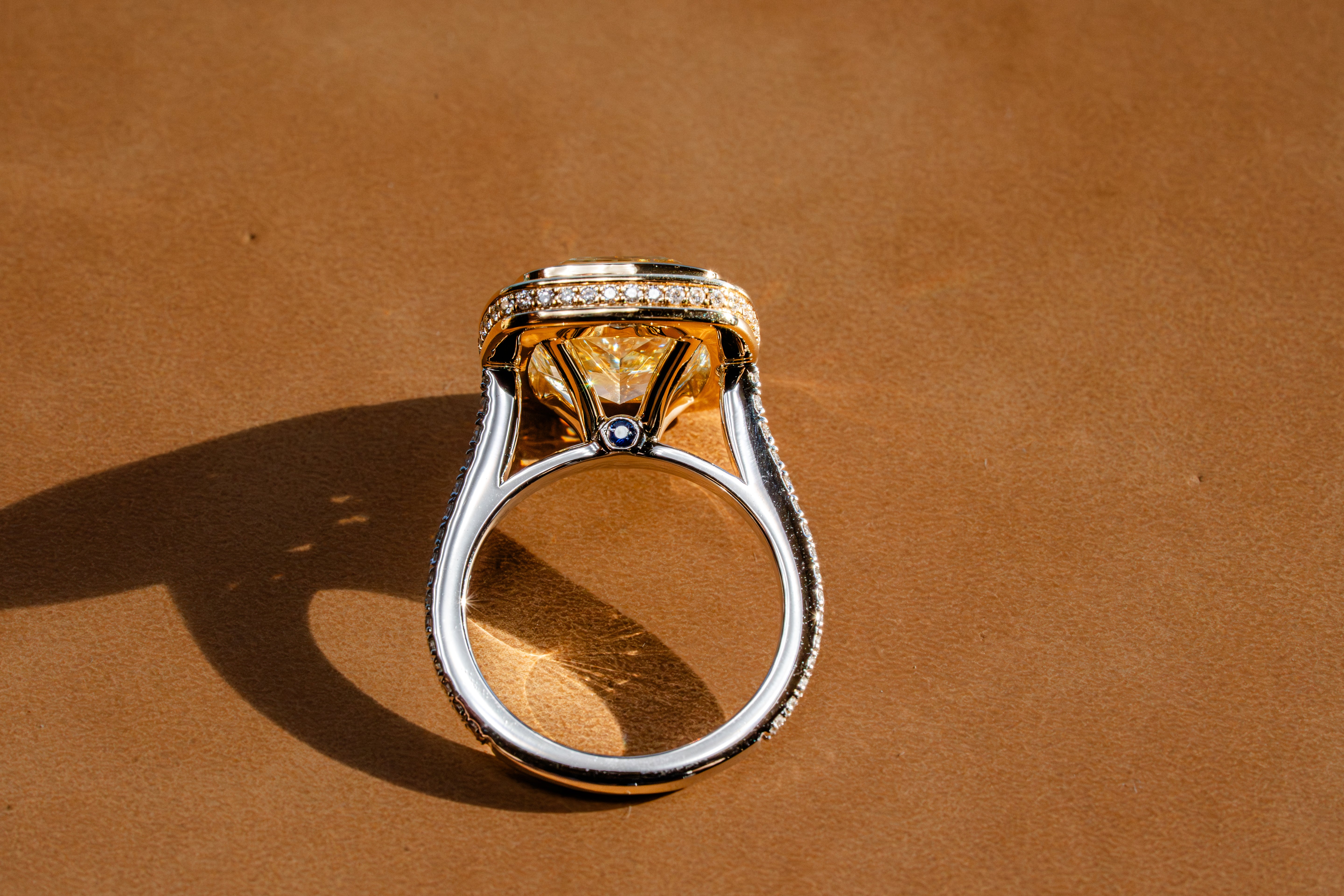 Custom 7ct Natural Cushion Cut Yellow Diamond Statement Ring
