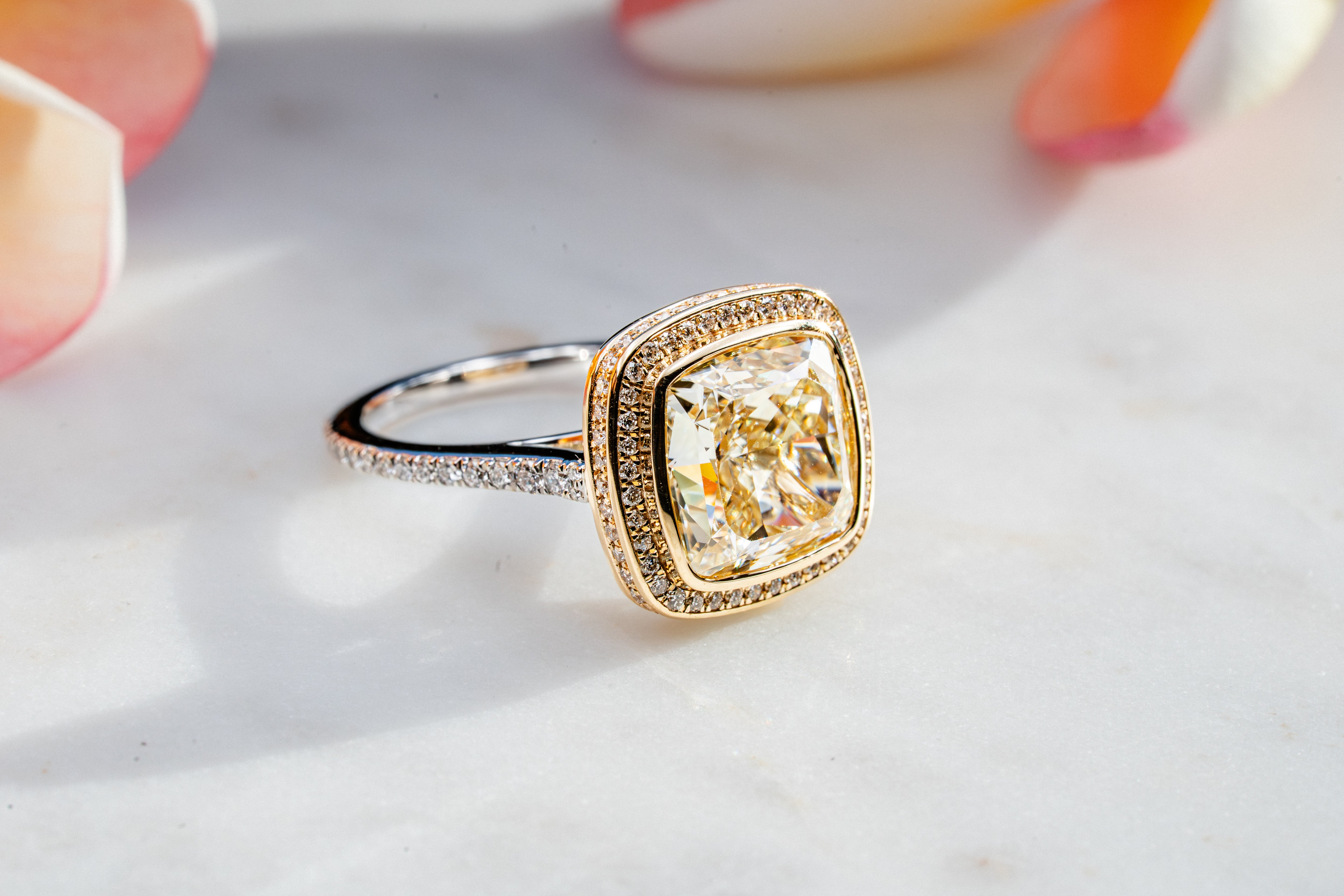 Custom 7ct Natural Cushion Cut Yellow Diamond Statement Ring